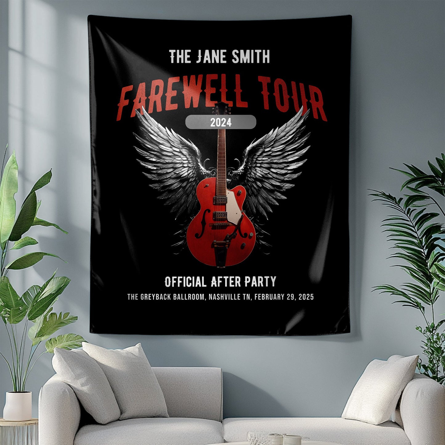 Personalized Retirement Wall Tapestry, FAREWELL TOUR Music-themed Party Backdrop for co-workers, teachers, and family, Indoor Wall Decor AnywherePOD