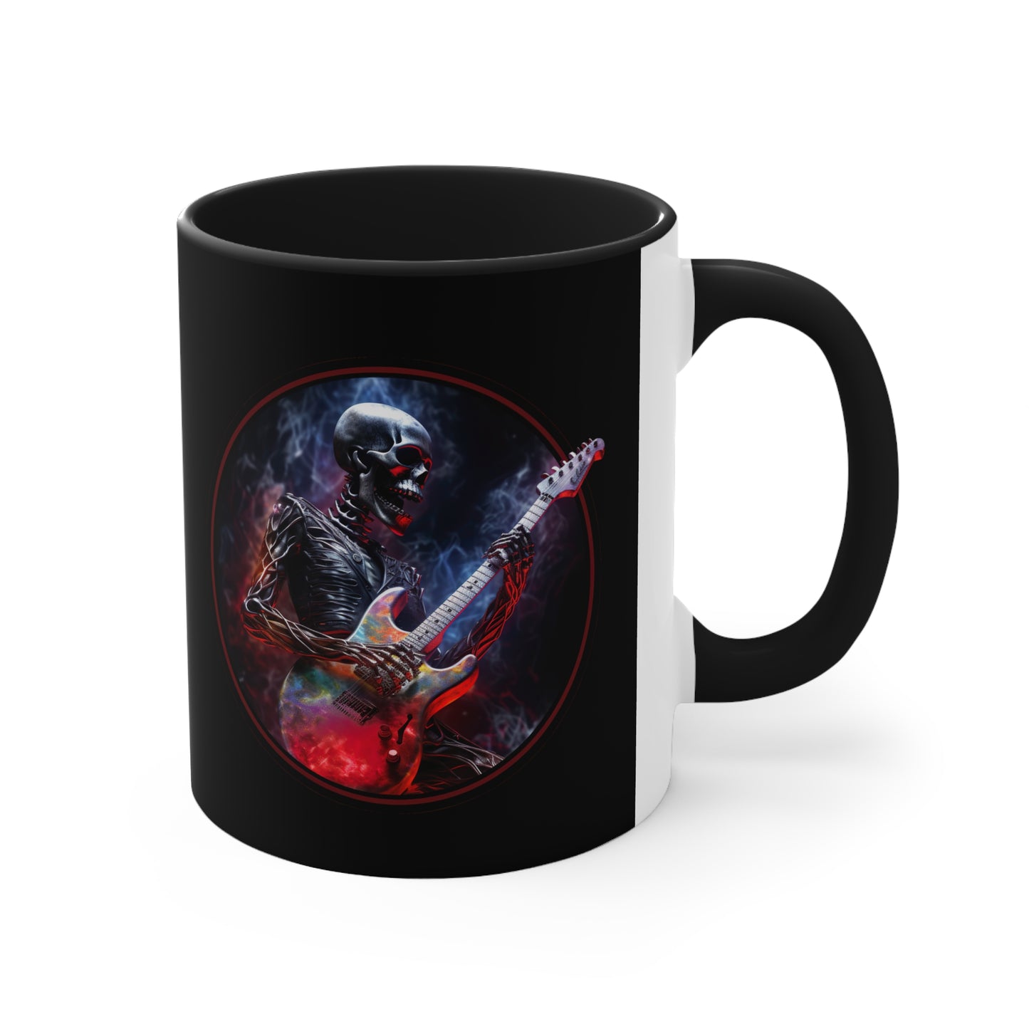 After the CROSSROADS II Coffee Mug, full color Electric Guitar-playing Skeleton Musician Gift, 11oz, Red or Black for guitarists