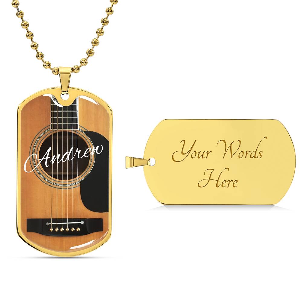 Personalized Guitar Dog Tag Necklace for Music Lovers, Unique Guitarist Gift, Custom Dog Tag Jewelry, Musician Keepsake AnywherePOD