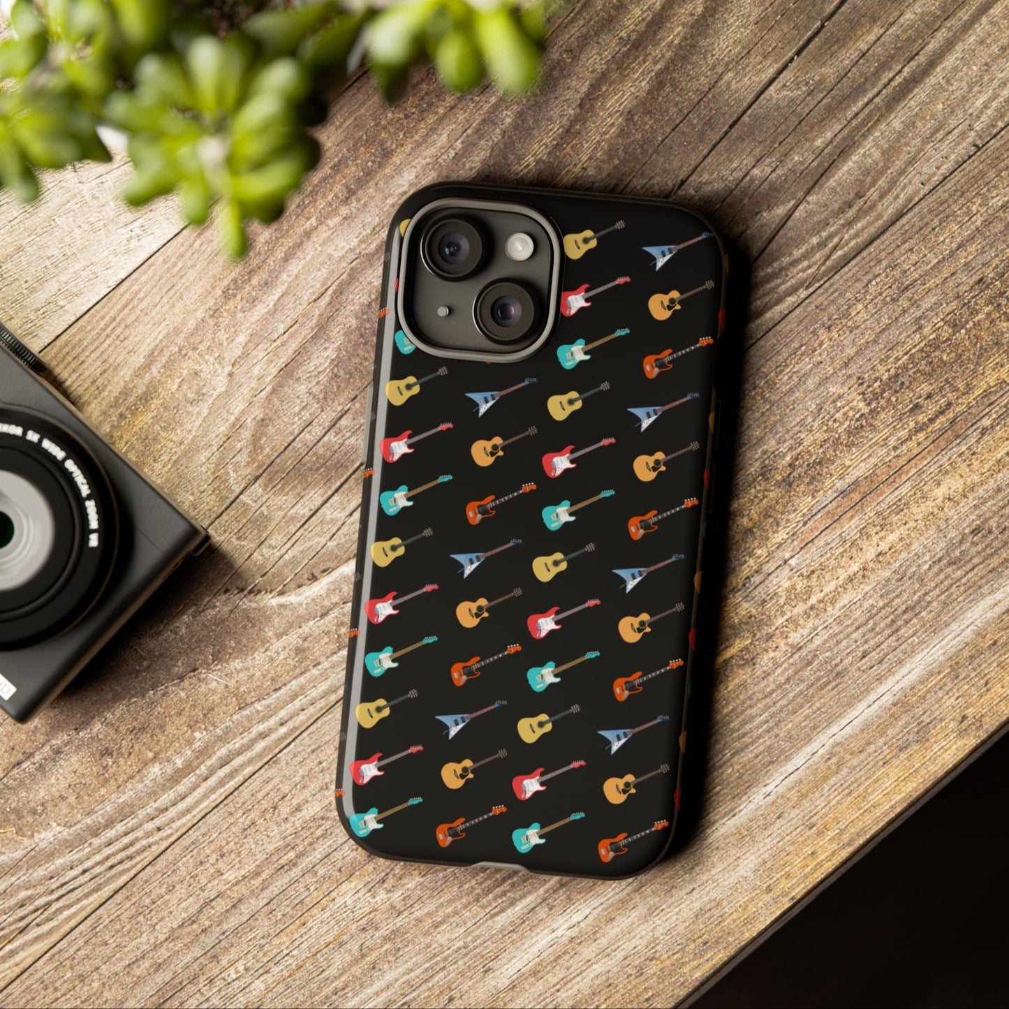 Tiny Guitars Phone Case mock up in room