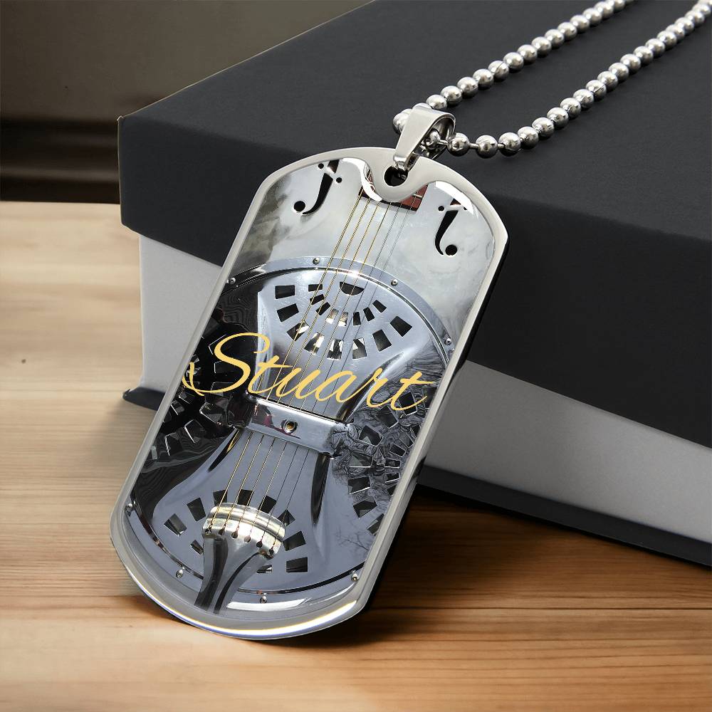 Dobro Guitar Personalized Guitar Dog Tag Necklace for Music Lovers, Unique Guitarist Gift, Custom Jewelry, Musician Keepsake AnywherePOD