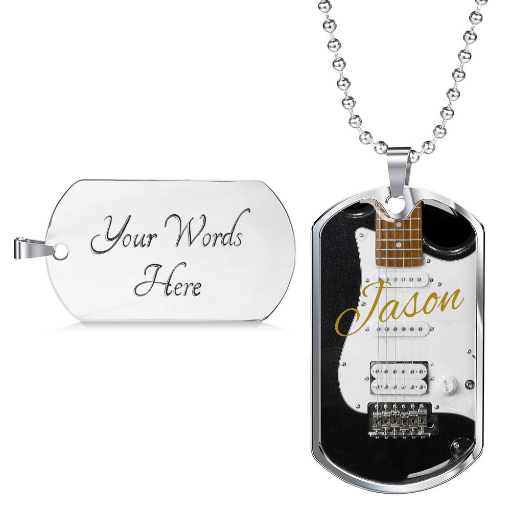 Electric Guitar Personalized Guitar Dog Tag Necklace for Music Lovers, Unique Guitarist Gift, Custom Jewelry, Musician Keepsake AnywherePOD