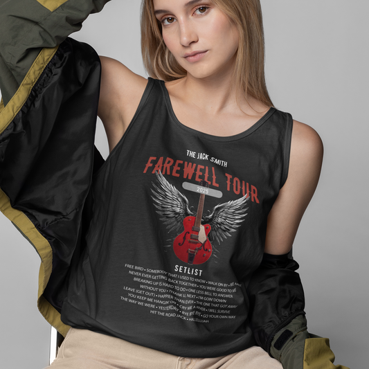Retirement Farewell Tour Personalized Tank Top, Retiree Gift for Rock Fan Teachers, Coworkers, Spouses and Family Members