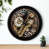 It's TIME for SAX  music-themed 10" Wall Clock, saxophone in surrealistic design, 2" black frame with plexiglass