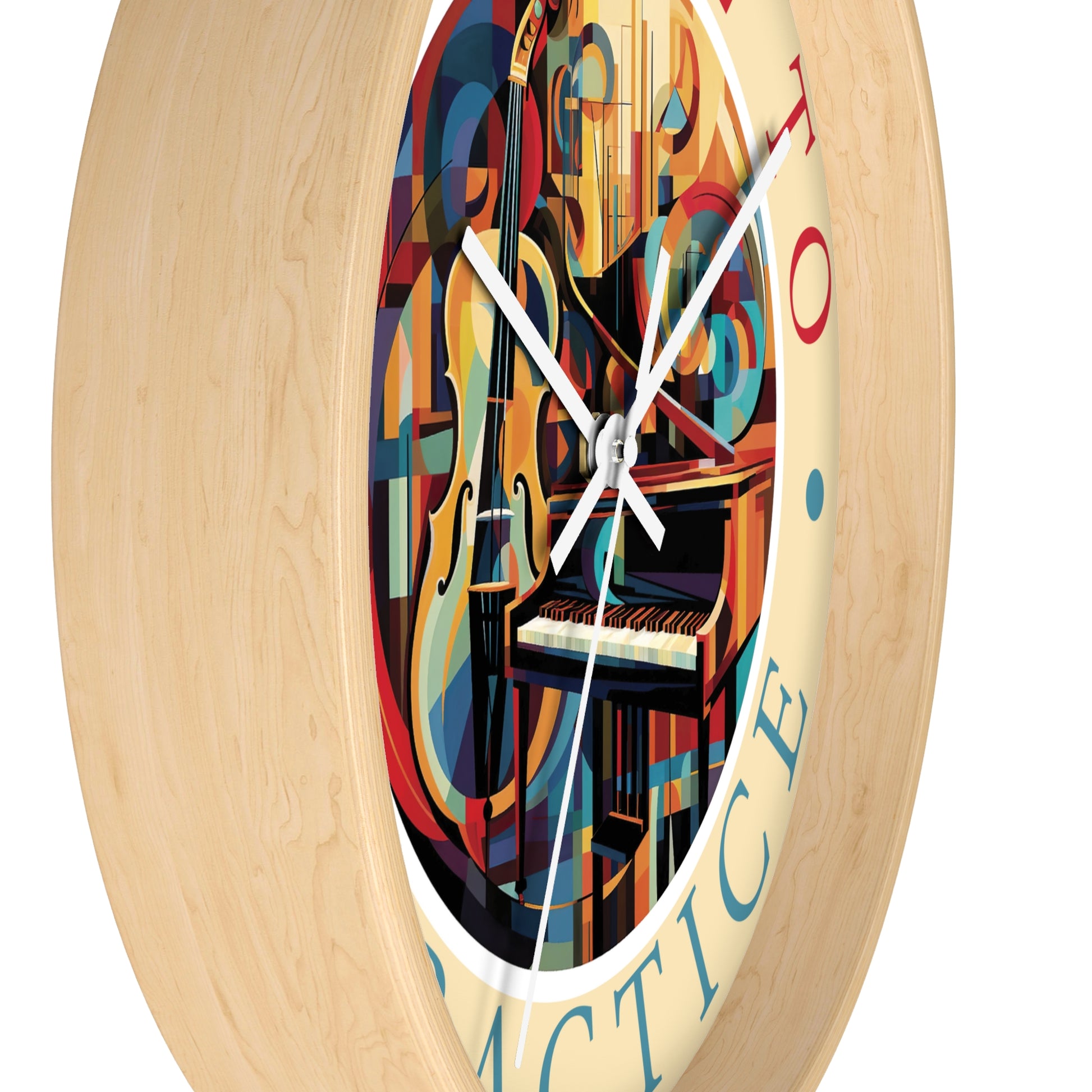 It's TIME to PRACTICE 10" Wall Clock, piano/cello Cubism style artwork