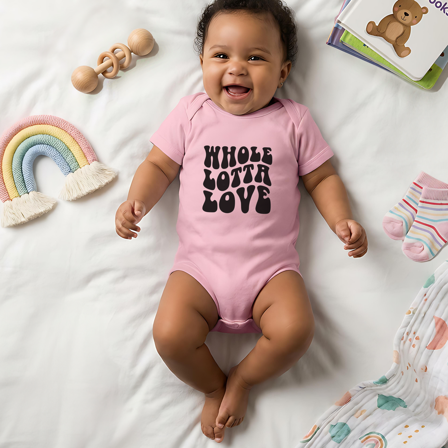 Whole Lotta Love Baby Bodysuit, New Mom Gift, Funny Infant Onesie, Retro Rock Baby Shower Present AnywherePOD