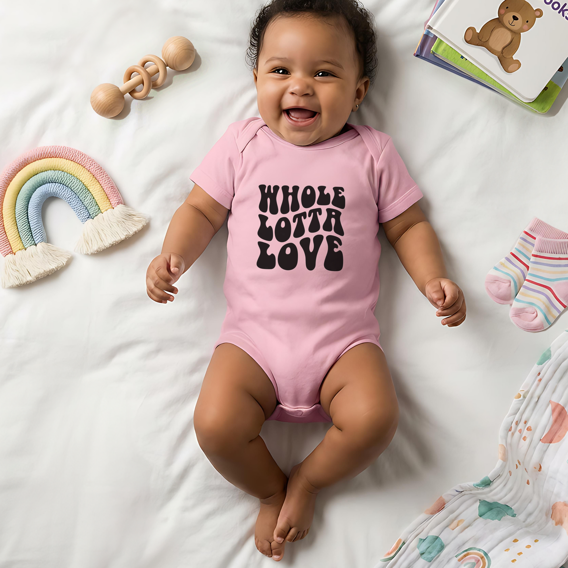 Whole Lotta Love Baby Bodysuit, New Mom Gift, Funny Infant Onesie, Retro Rock Baby Shower Present AnywherePOD