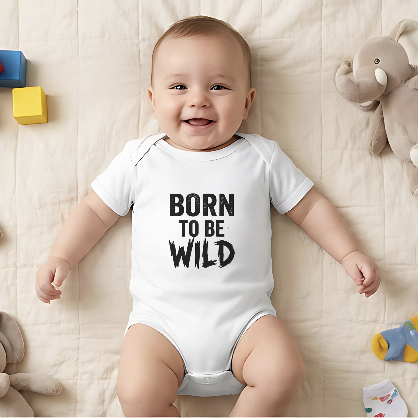Born to be Wild Baby Bodysuit, New Mom Gift, Funny Infant Onesie, Retro Rock Baby Shower Present AnywherePOD