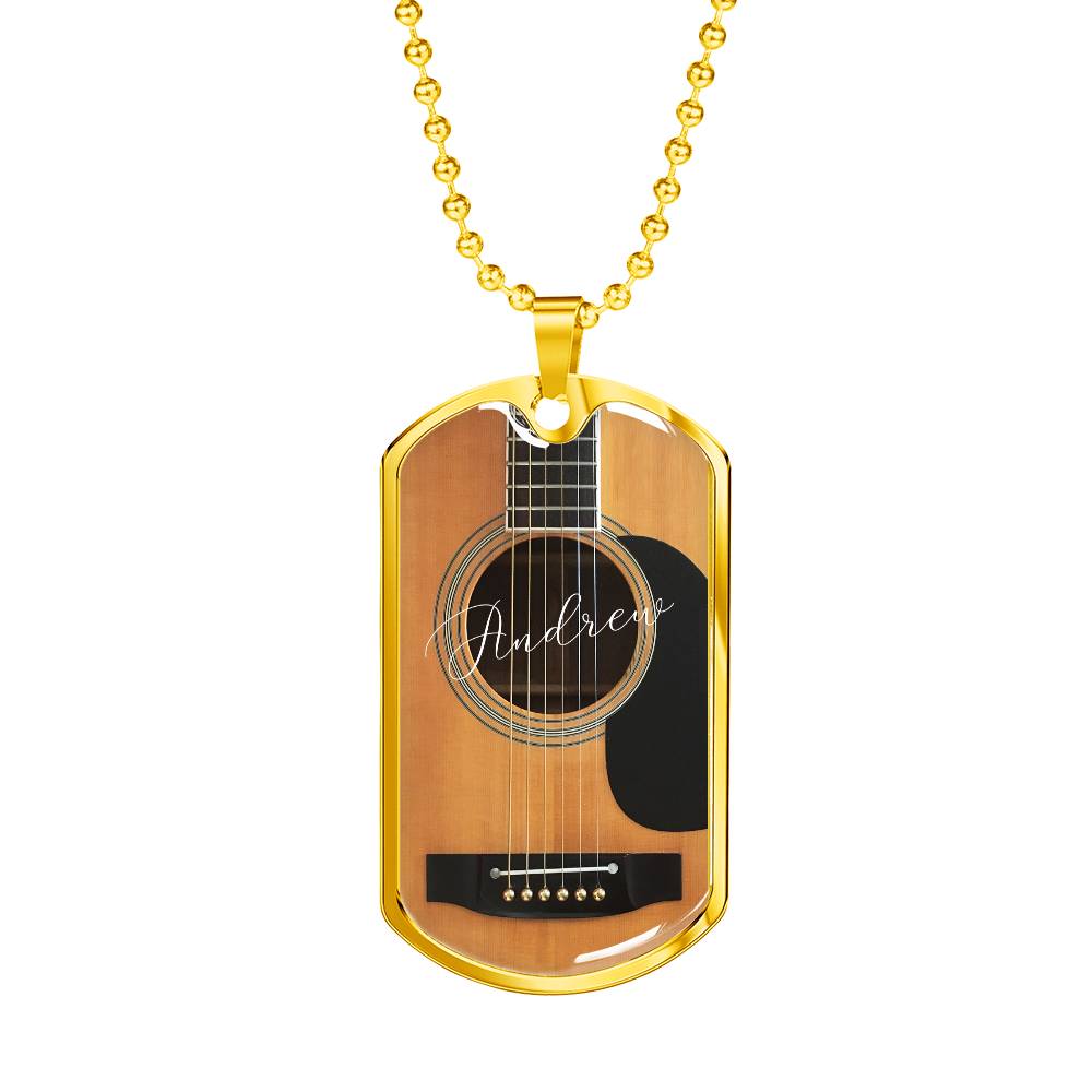 Personalized Guitar Dog Tag Necklace for Music Lovers, Unique Guitarist Gift, Custom Dog Tag Jewelry, Musician Keepsake AnywherePOD