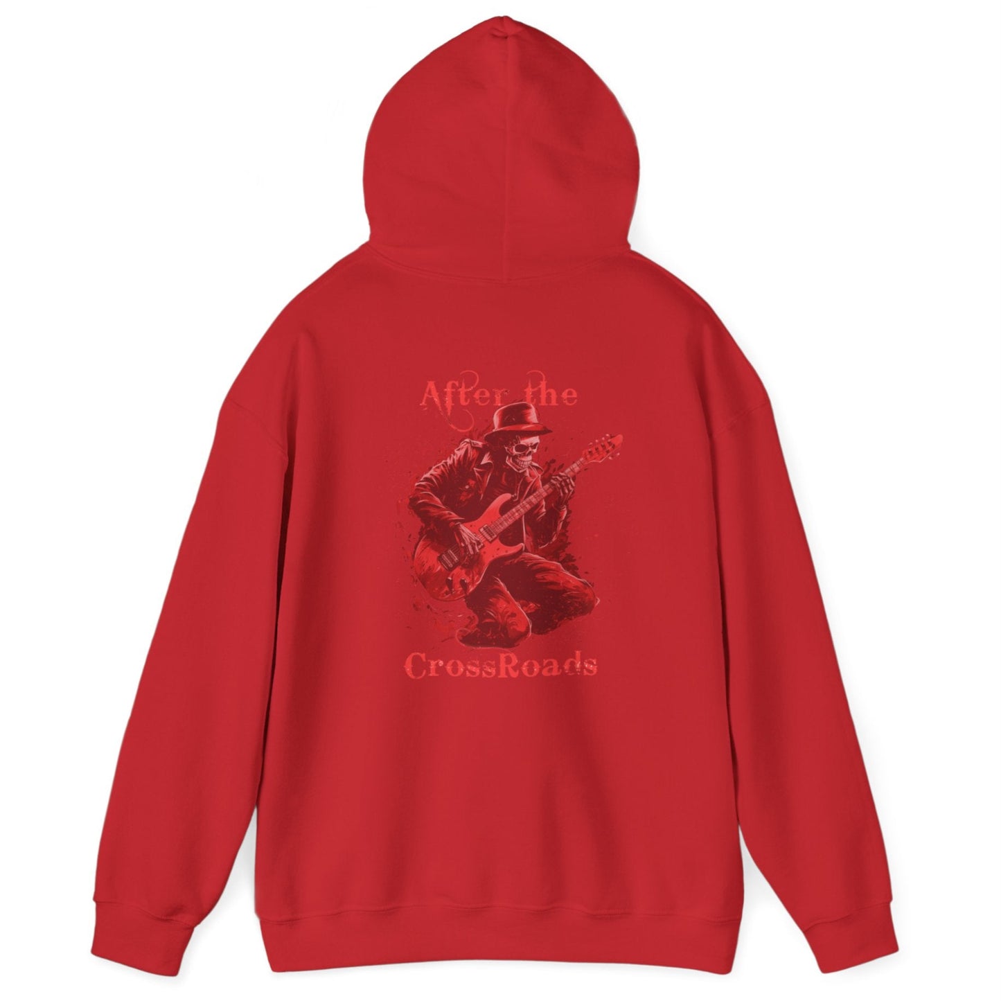After the CROSSROADS, Electric Guitar-playing Skeleton, Musician Gift, Black Grey or Red, Unisex Heavy Blend™ Hoodie