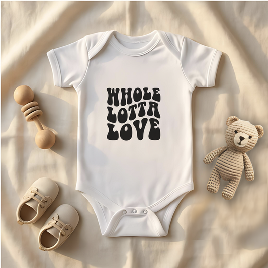 Whole Lotta Love Baby Bodysuit, New Mom Gift, Funny Infant Onesie, Retro Rock Baby Shower Present AnywherePOD