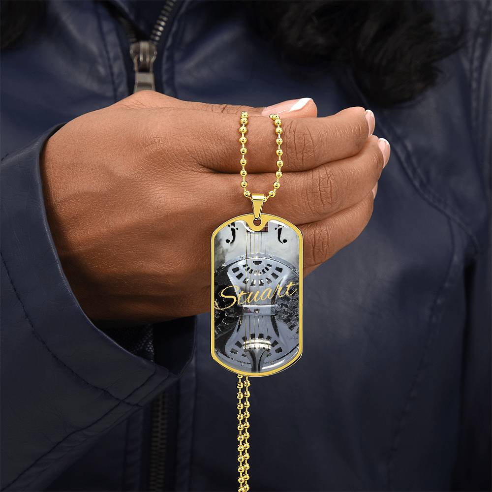 Dobro Guitar Personalized Guitar Dog Tag Necklace for Music Lovers, Unique Guitarist Gift, Custom Jewelry, Musician Keepsake AnywherePOD