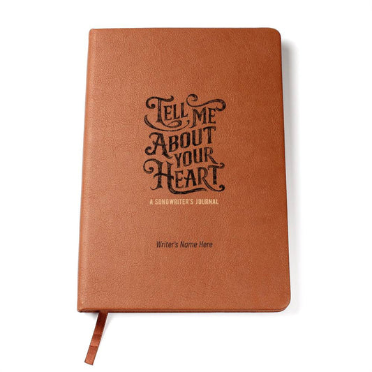 Songwriter's Journal, with PERSONALIZED Vegan Leather Cover – Notebook with 200 lined pages, Elastic Closure and Ribbon Bookmark