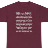 MUSIC Speaks ITALIAN  Unisex Heavy Cotton Gildan 5000 Tee, many colors, musical notation terms listed alphabetically