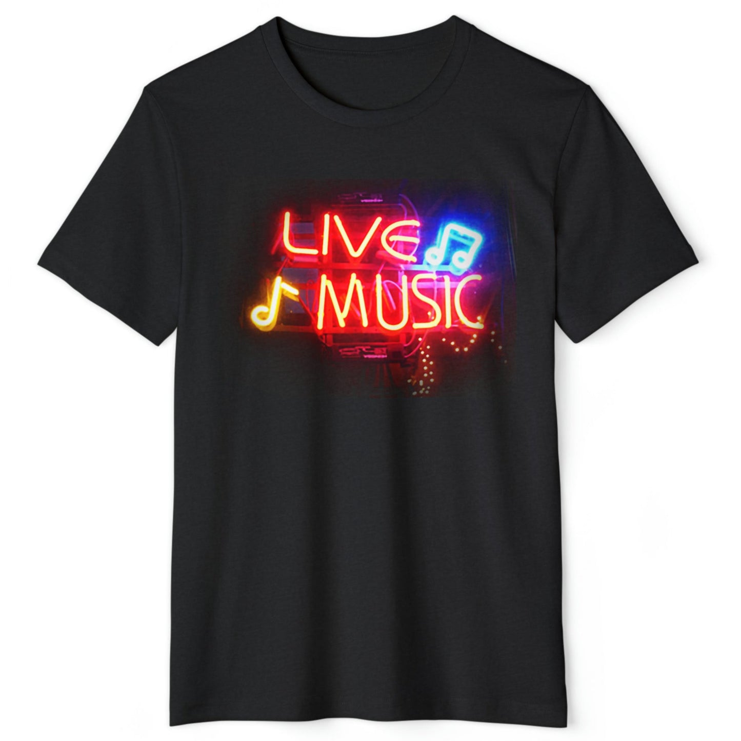 Live MUSIC T-shirt Neon Sign graphic on Recycled Organic fabric