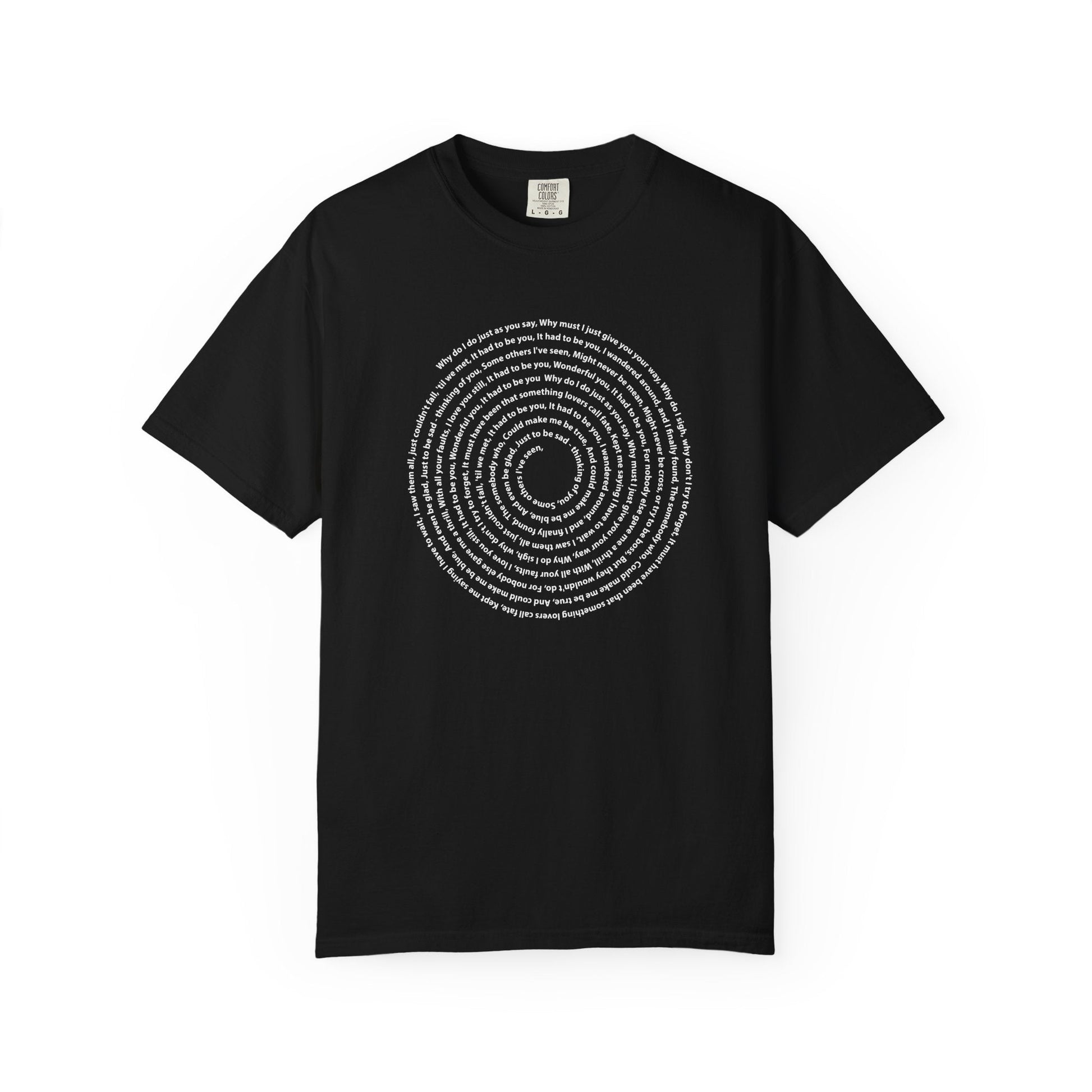 Copy of Lyrics Spiral Personalized T-shirt, Custom Song or Book Passage with Vinyl Record Look Design Printify