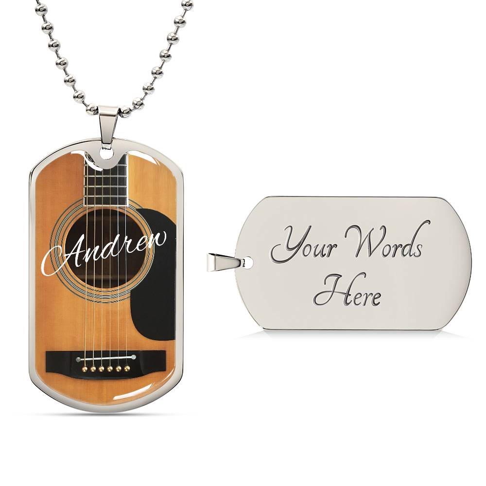 Personalized Guitar Dog Tag Necklace for Music Lovers, Unique Guitarist Gift, Custom Dog Tag Jewelry, Musician Keepsake AnywherePOD