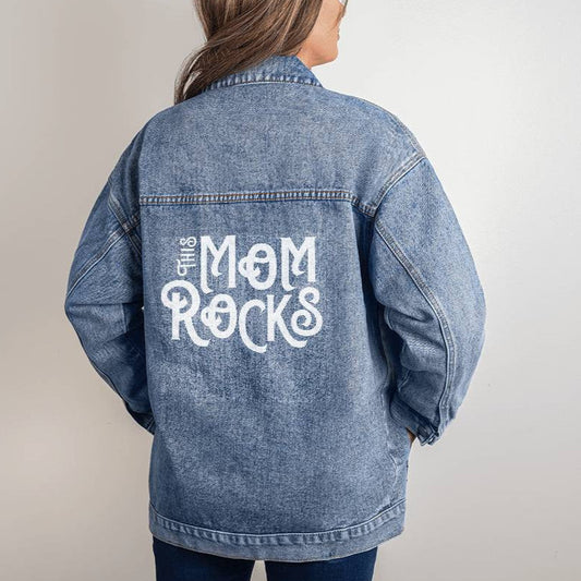 This Mom Rocks, Oversized Women's Denim Jacket