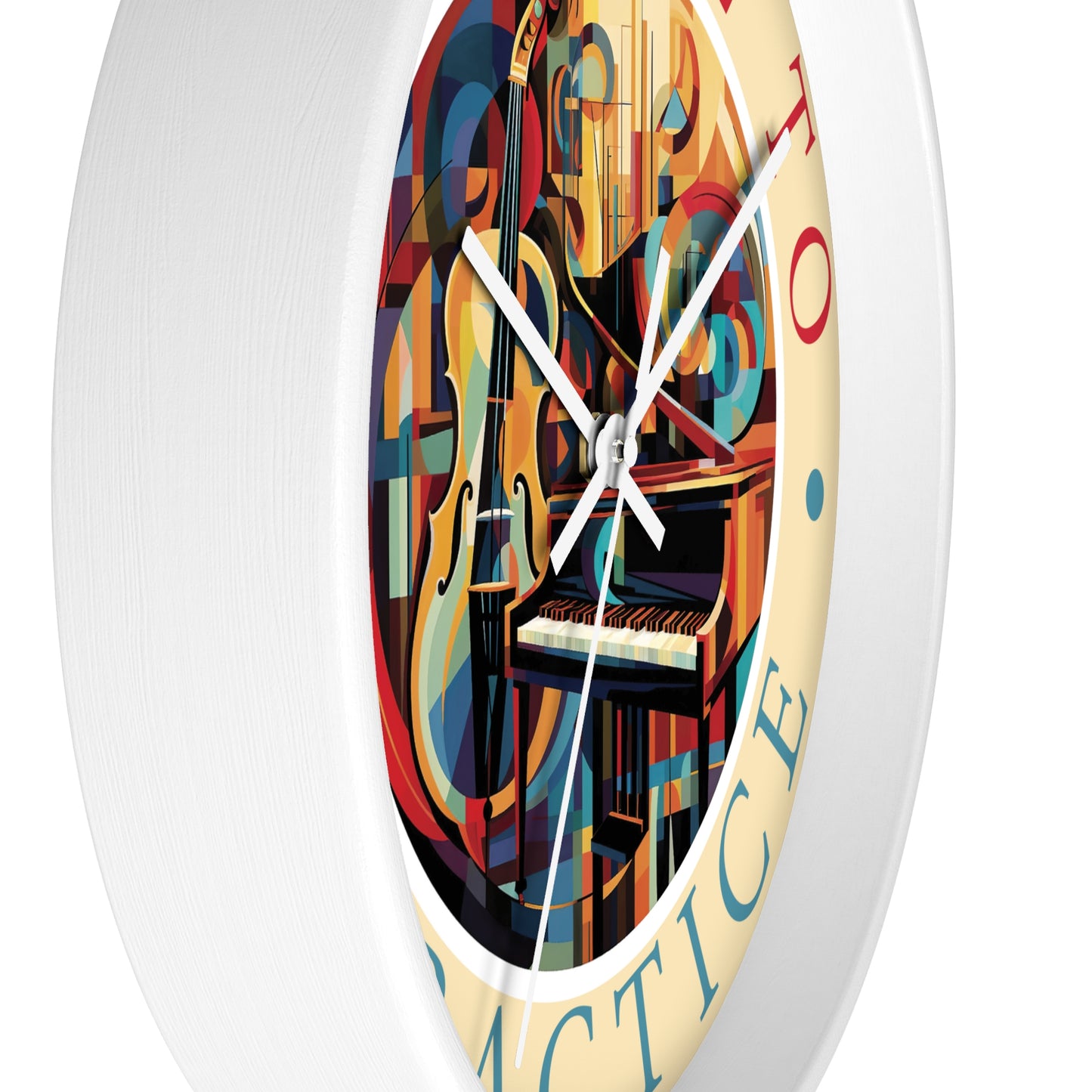 It's TIME to PRACTICE 10" Wall Clock, piano/cello Cubism style artwork