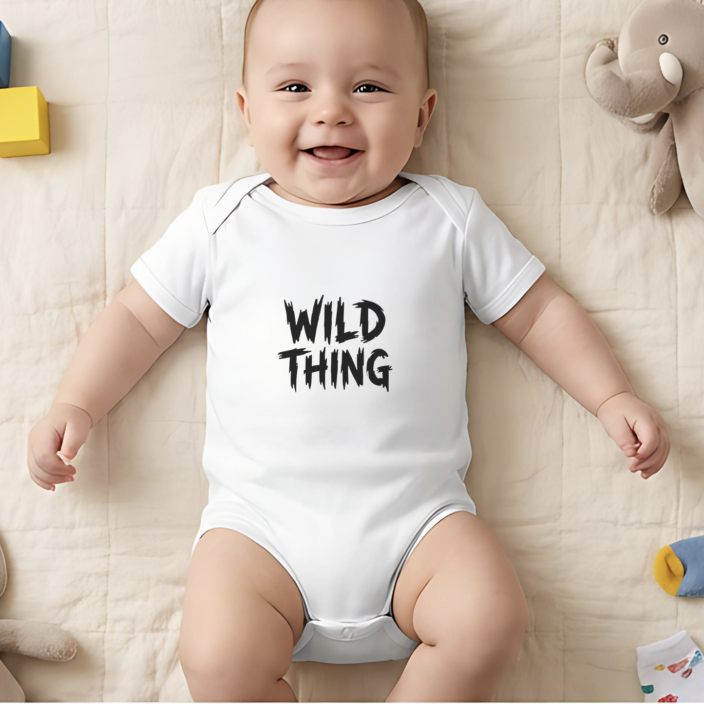 Wild Thing Baby Bodysuit, New Mom Gift, Funny Infant Onesie, Retro Rock Baby Shower Present AnywherePOD