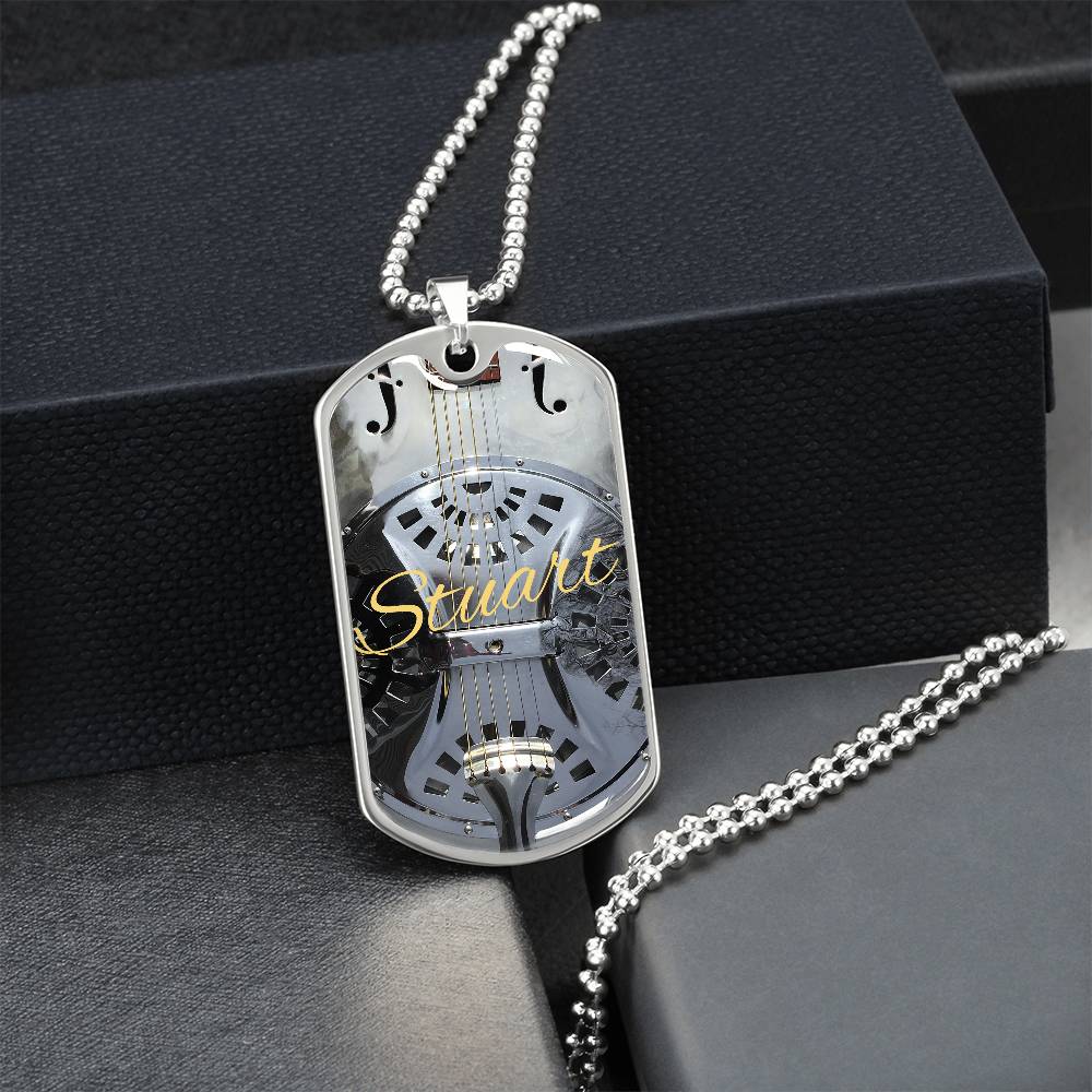 Dobro Guitar Personalized Guitar Dog Tag Necklace for Music Lovers, Unique Guitarist Gift, Custom Jewelry, Musician Keepsake AnywherePOD