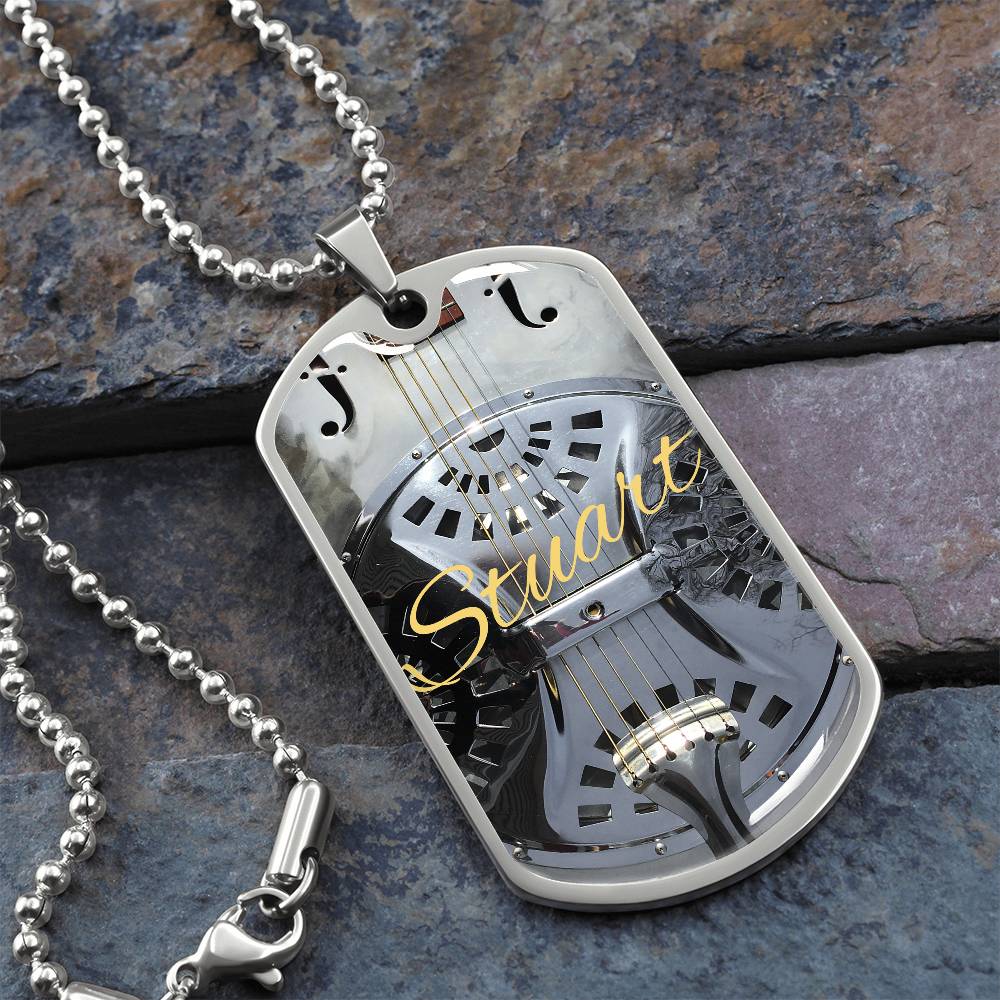 Dobro Guitar Personalized Guitar Dog Tag Necklace for Music Lovers, Unique Guitarist Gift, Custom Jewelry, Musician Keepsake AnywherePOD