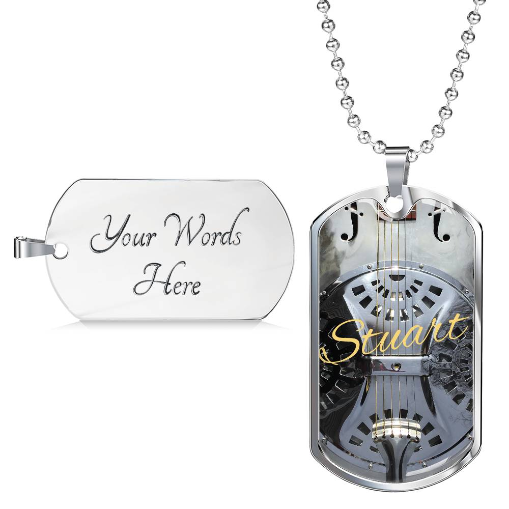 Dobro Guitar Personalized Guitar Dog Tag Necklace for Music Lovers, Unique Guitarist Gift, Custom Jewelry, Musician Keepsake AnywherePOD