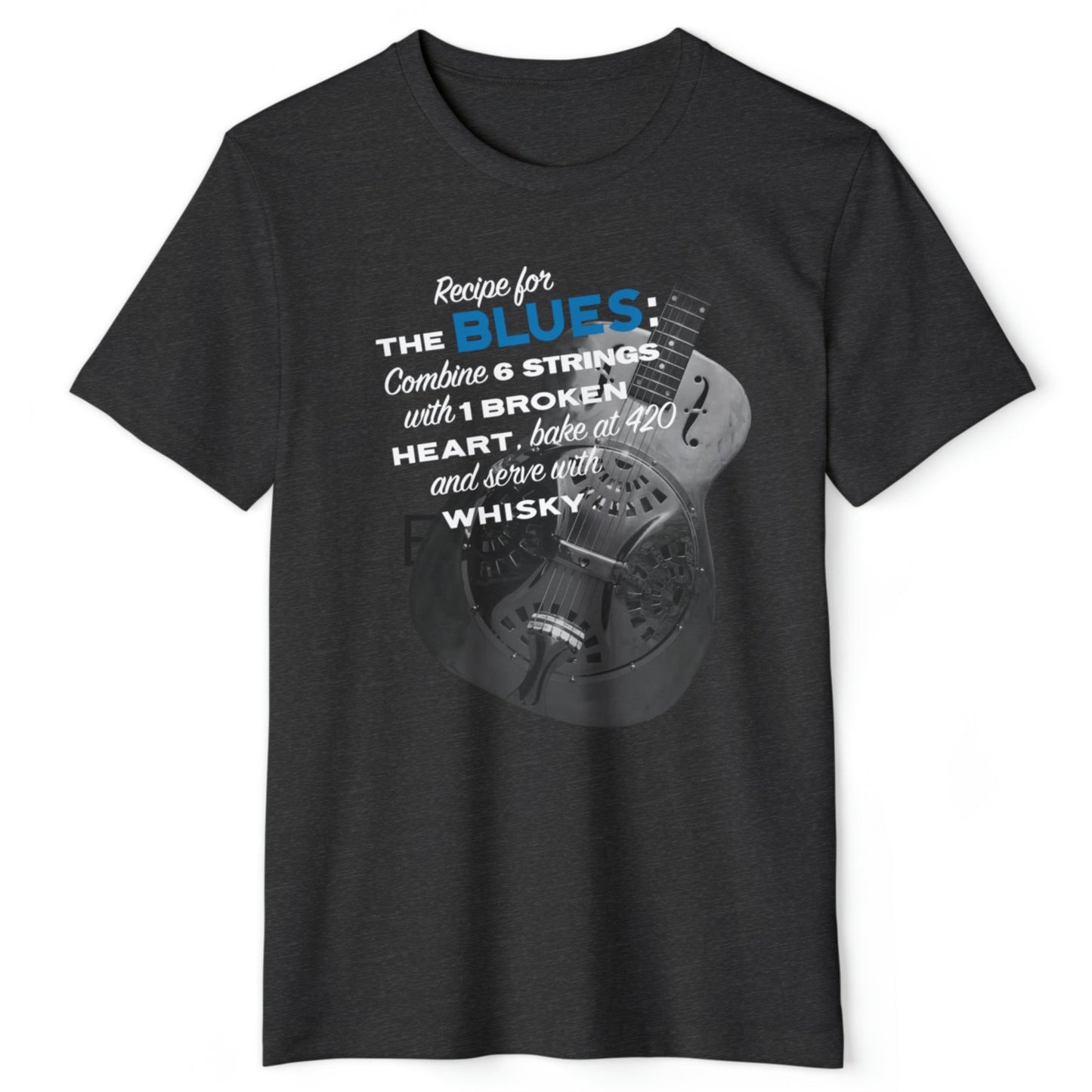 RECIPE for the BLUES Dobro guitar T-Shirt, Organic Bella+Canvas 3001, 3 dark colors, solid & heather