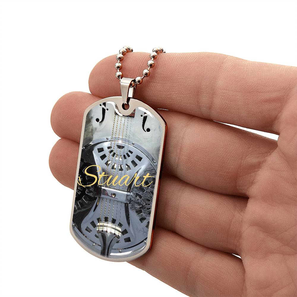 Dobro Guitar Personalized Guitar Dog Tag Necklace for Music Lovers, Unique Guitarist Gift, Custom Jewelry, Musician Keepsake AnywherePOD