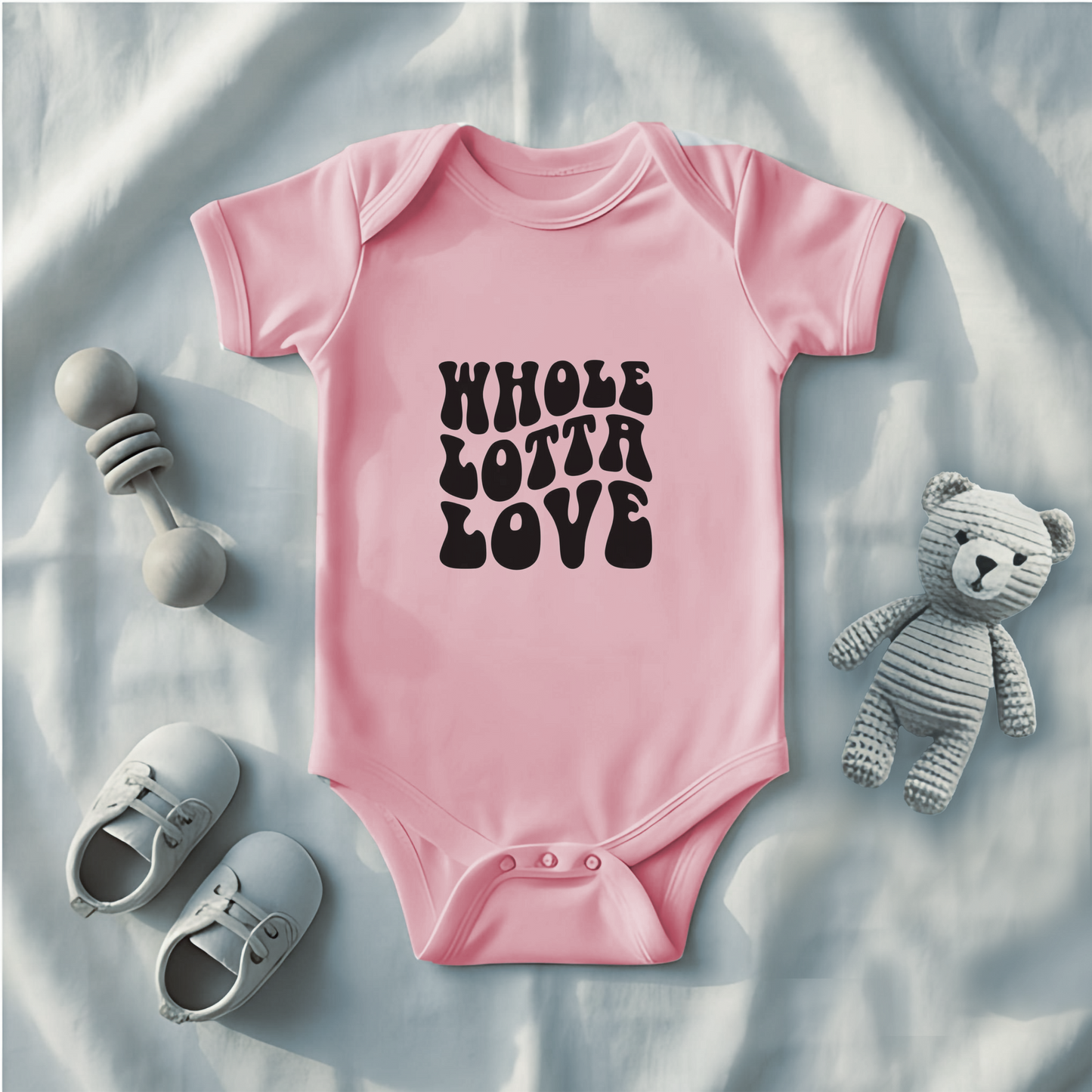 Whole Lotta Love Baby Bodysuit, New Mom Gift, Funny Infant Onesie, Retro Rock Baby Shower Present AnywherePOD