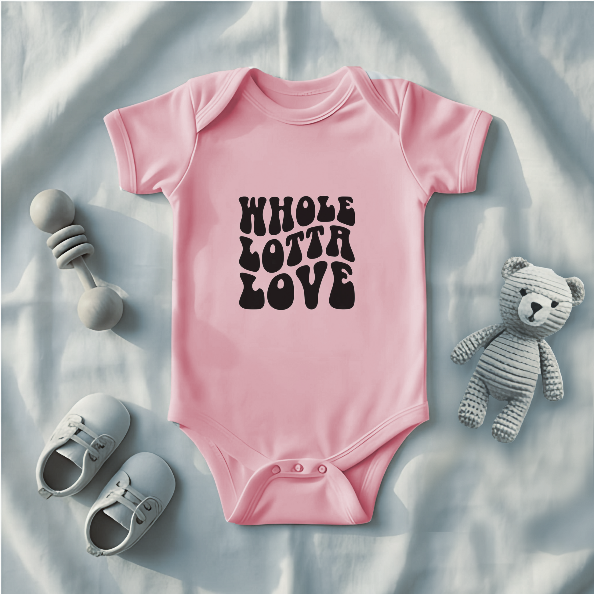 Whole Lotta Love Baby Bodysuit, New Mom Gift, Funny Infant Onesie, Retro Rock Baby Shower Present AnywherePOD