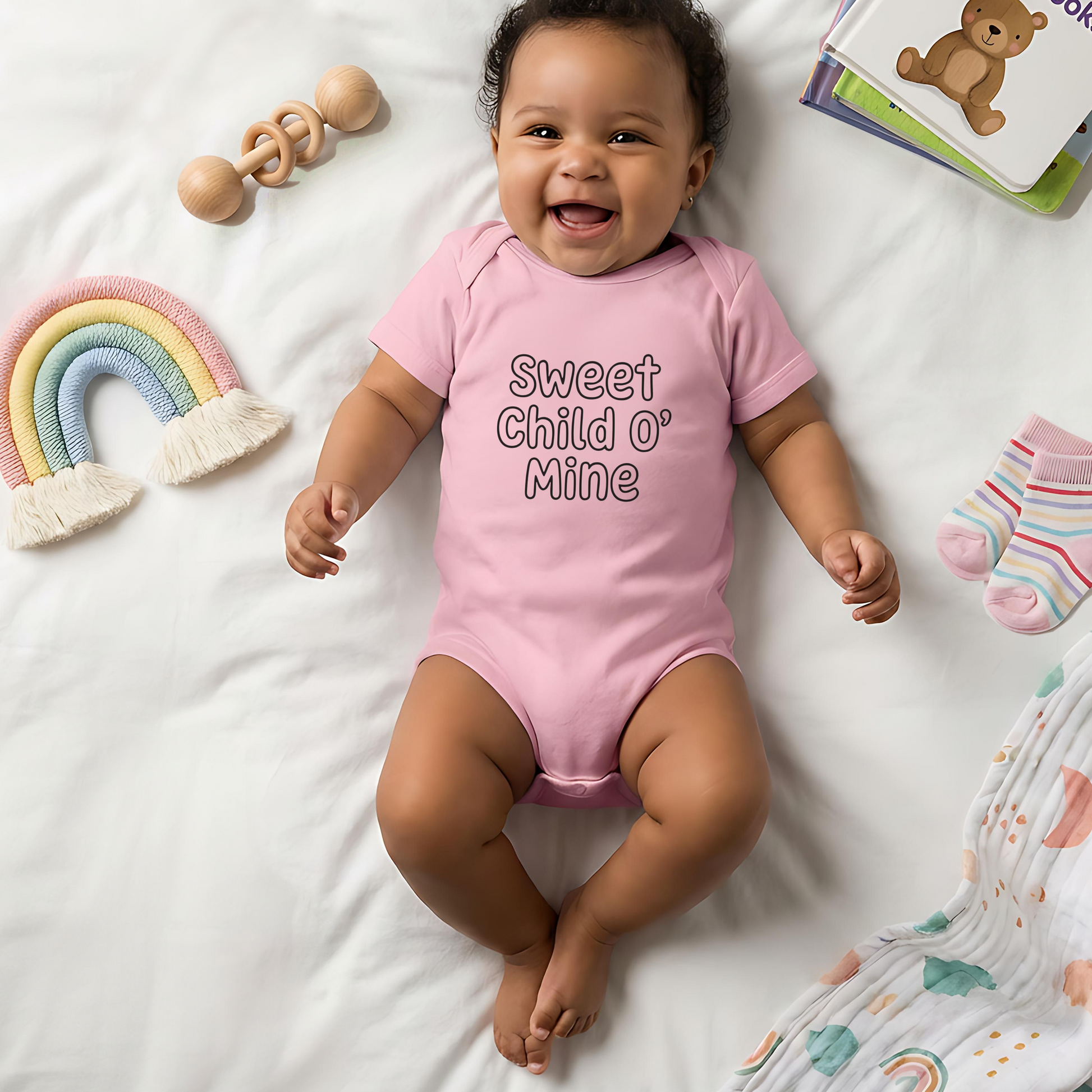 Sweet Child O' Mine Baby Bodysuit, New Mom Gift, Funny Infant Onesie, Retro Rock Baby Shower Present AnywherePOD