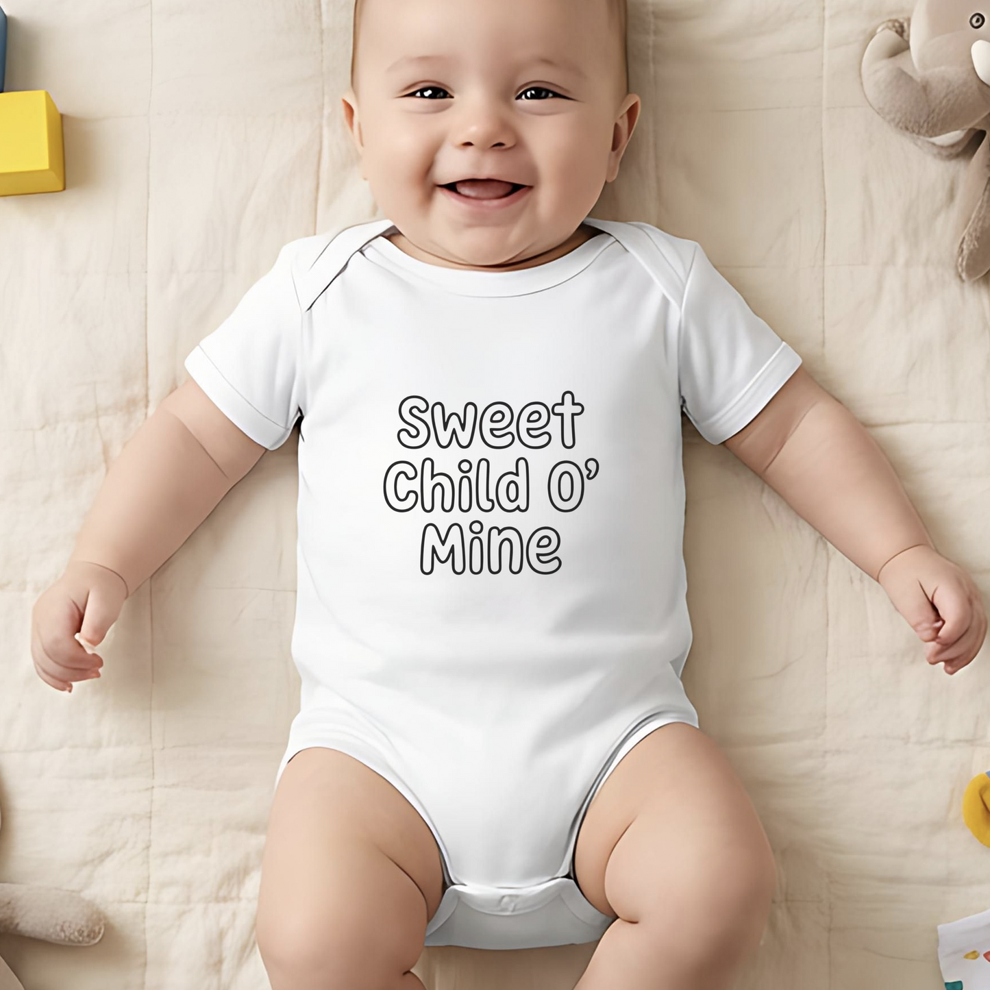 Sweet Child O' Mine Baby Bodysuit, New Mom Gift, Funny Infant Onesie, Retro Rock Baby Shower Present AnywherePOD