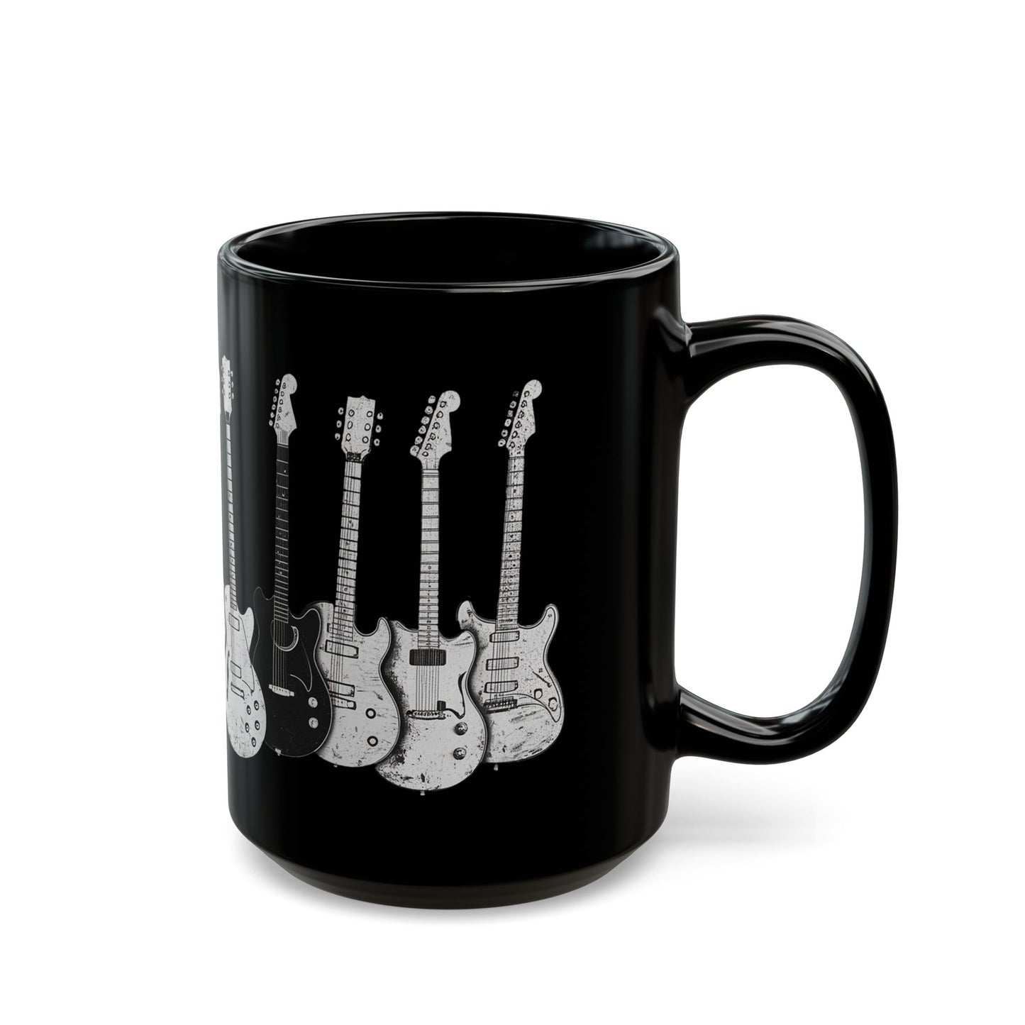 Too Many Guitars is not a Thing, Black Mug with Guitar Illustrations, Music Lover Gift, Funny Coffee Cup, Guitarist Present, Unique