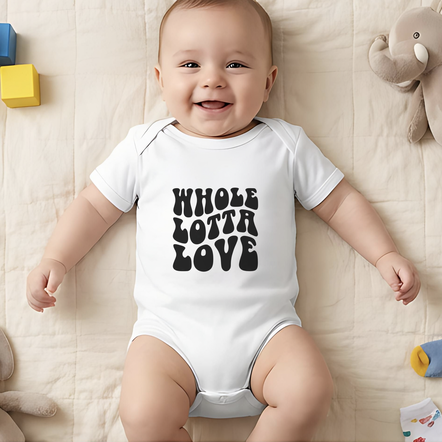 Whole Lotta Love Baby Bodysuit, New Mom Gift, Funny Infant Onesie, Retro Rock Baby Shower Present AnywherePOD