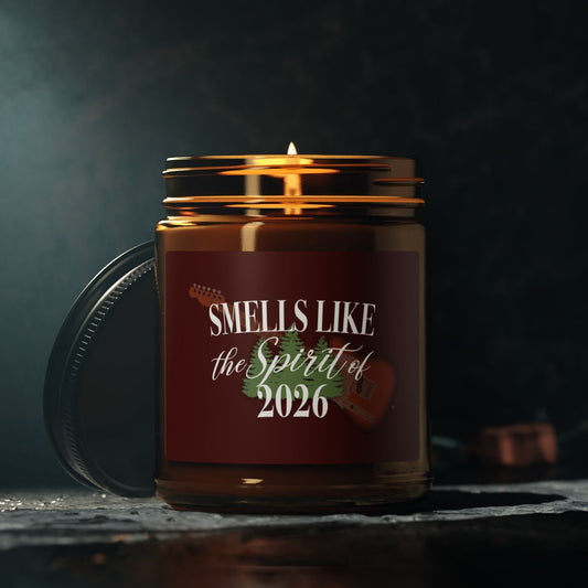Rocker New Year Soy Candle, Smells Like the Spirit of 2025, Music Lover, Musician or Guitar Player Gift, 2-Sizes, Multi-scent, Amber Jar Printify