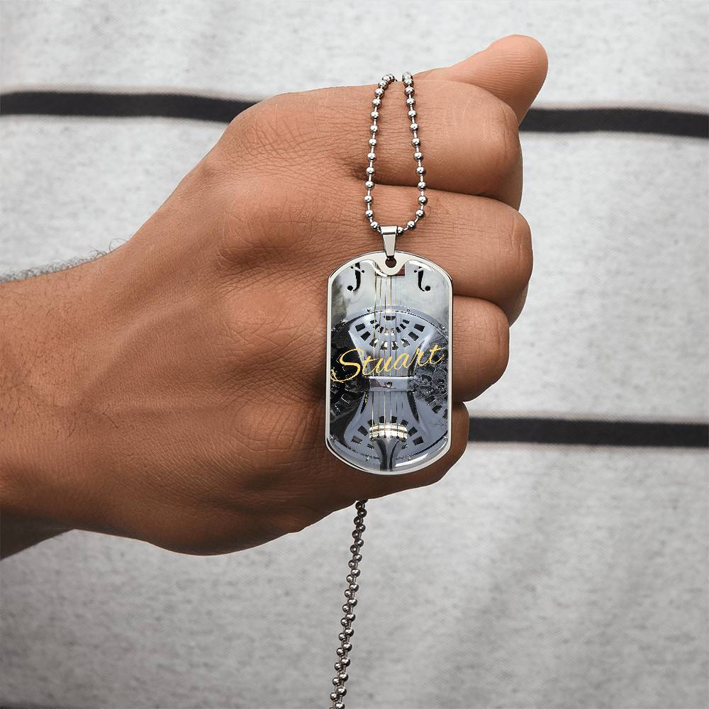 Dobro Guitar Personalized Guitar Dog Tag Necklace for Music Lovers, Unique Guitarist Gift, Custom Jewelry, Musician Keepsake AnywherePOD