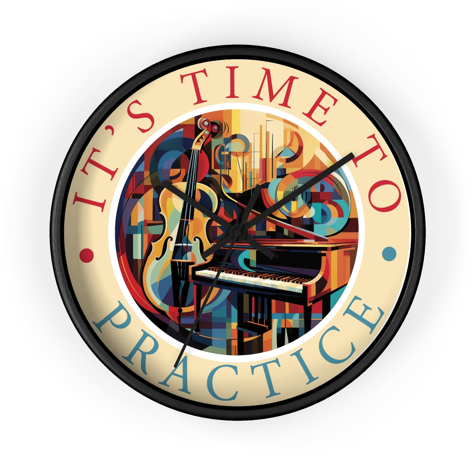 It's TIME to PRACTICE 10" Wall Clock, piano/cello Cubism style artwork