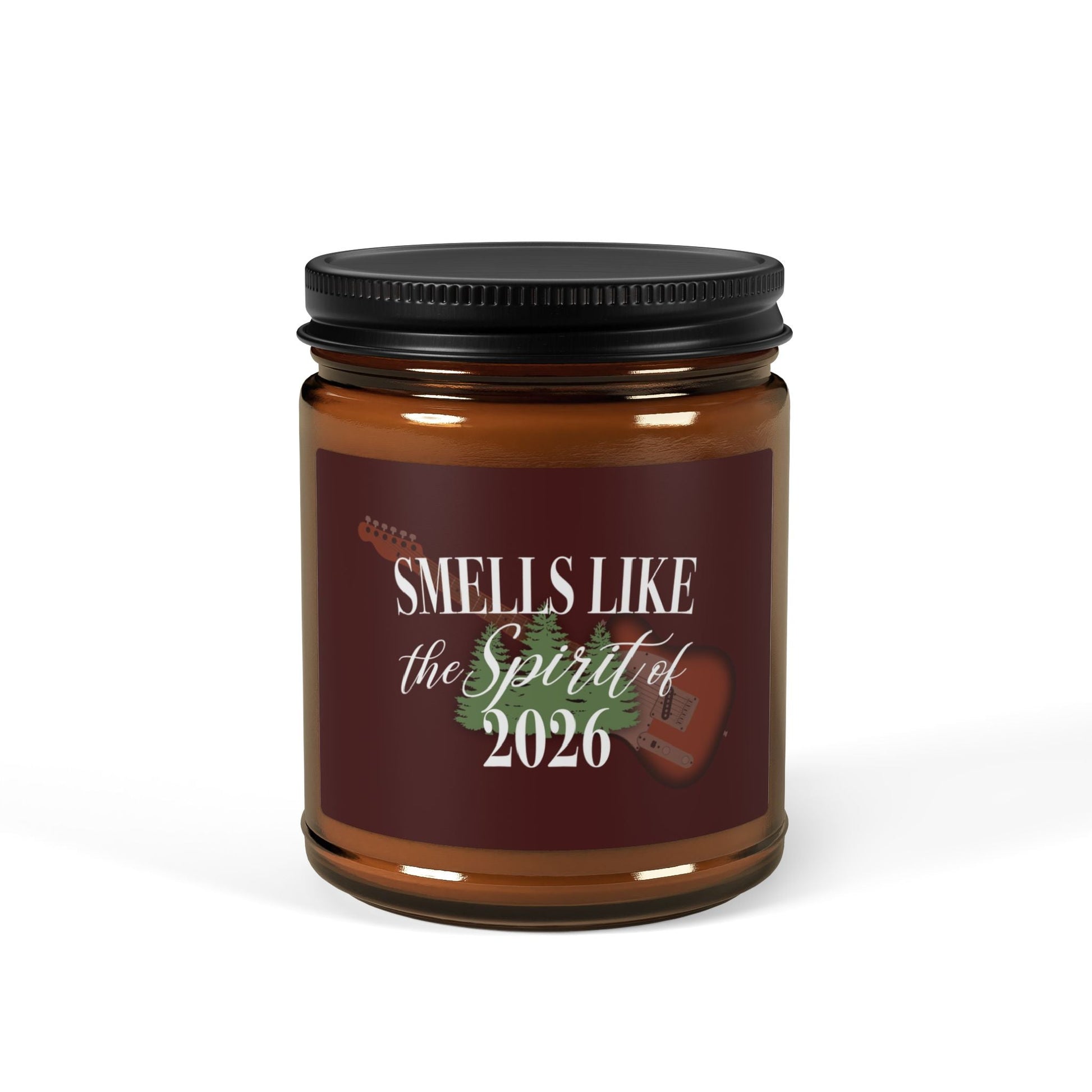 Rocker New Year Soy Candle, Smells Like the Spirit of 2025, Music Lover, Musician or Guitar Player Gift, 2-Sizes, Multi-scent, Amber Jar Printify