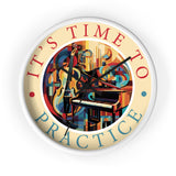 It's TIME to PRACTICE 10" Wall Clock, piano/cello Picasso style artwork, 2" frame in black, white or wood, plexiglass