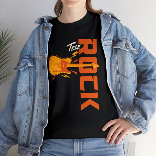 Tele ROCK T-shirt, Telecaster guitar graphic, 3 bright warm shirt colors, Fender Tele guitar player gift