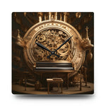 Music-themed image-only square or round Acrylic Wall Clock, organ in surrealistic fantasy with clock gears