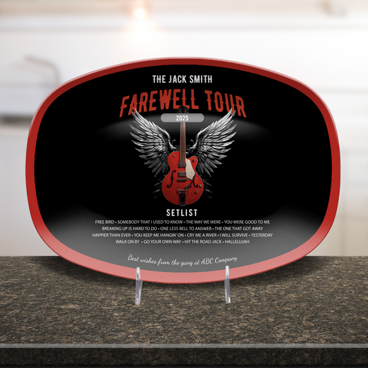 Farewell Tour Grilling Platter, Personalized Retirement Gift from Co-workers to Rock Fan Retiree
