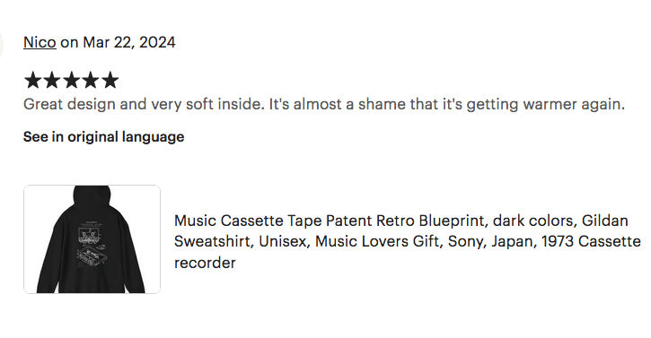 Music Cassette Tape Patent Retro Blueprint, dark colors, Gildan Unisex Hoodie, Music Lovers Gift, Sony Japan, 1973 Cassette recorder