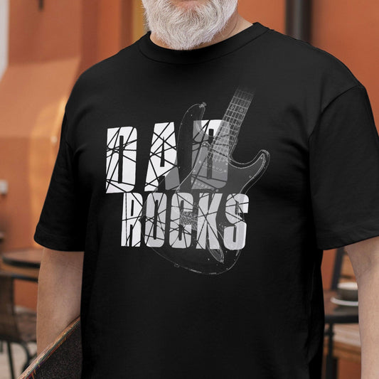 DAD ROCKS with strat guitar, Recycled Organic Bella+Canvas 3001 T-Shirt, 3 dark colors, solid & heather textures