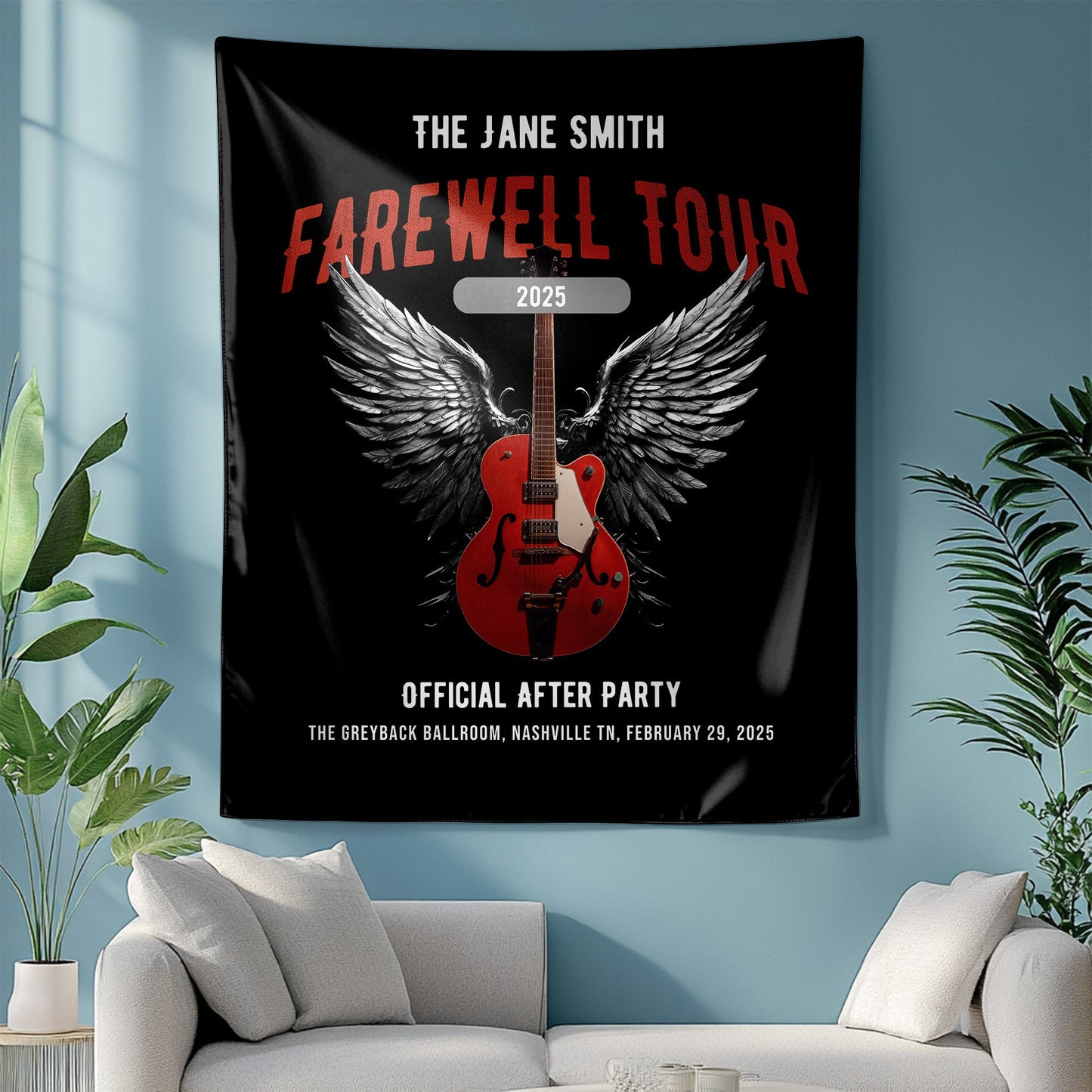 Personalized Retirement Wall Tapestry, FAREWELL TOUR Music-themed Party Backdrop for co-workers, teachers, and family, Indoor Wall Decor AnywherePOD