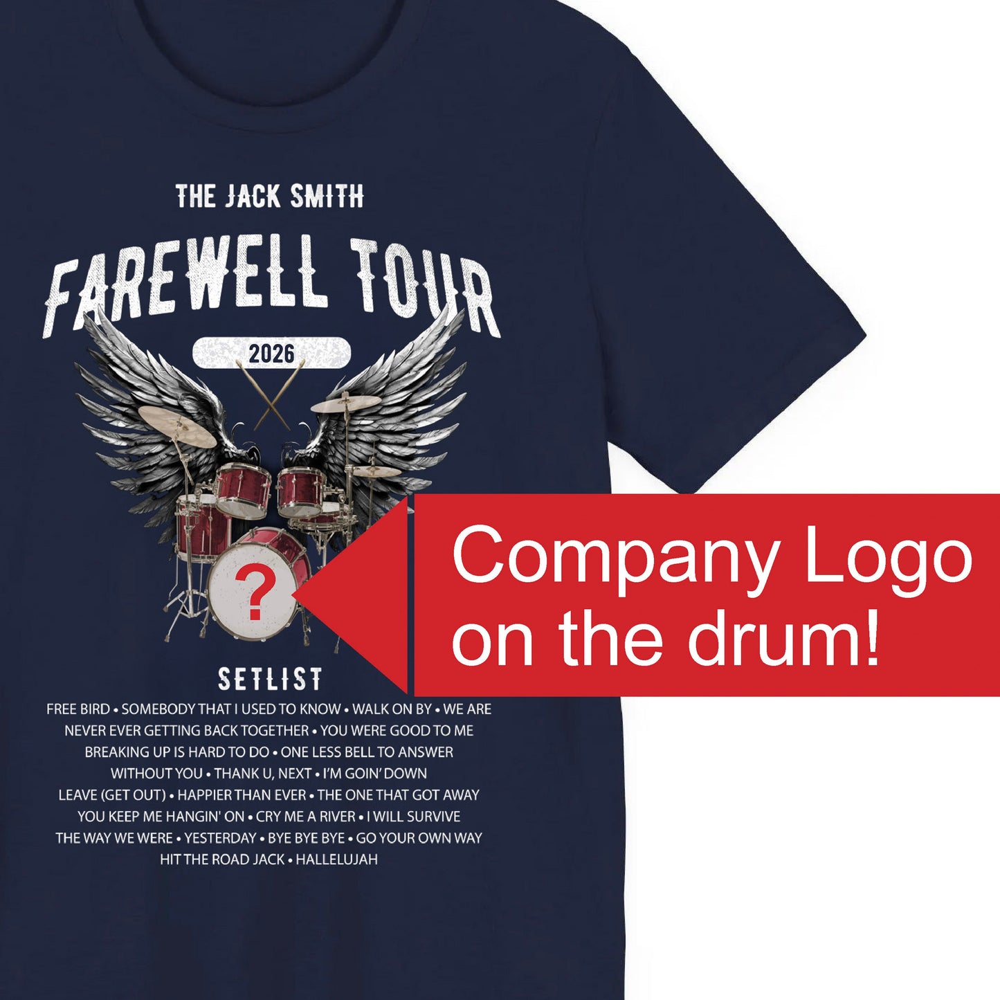 Personalized Retirement FAREWELL TOUR T-Shirt, RED Drum kit, Music Fan Gift, Funny Custom Shirt for Retiree AnywherePOD