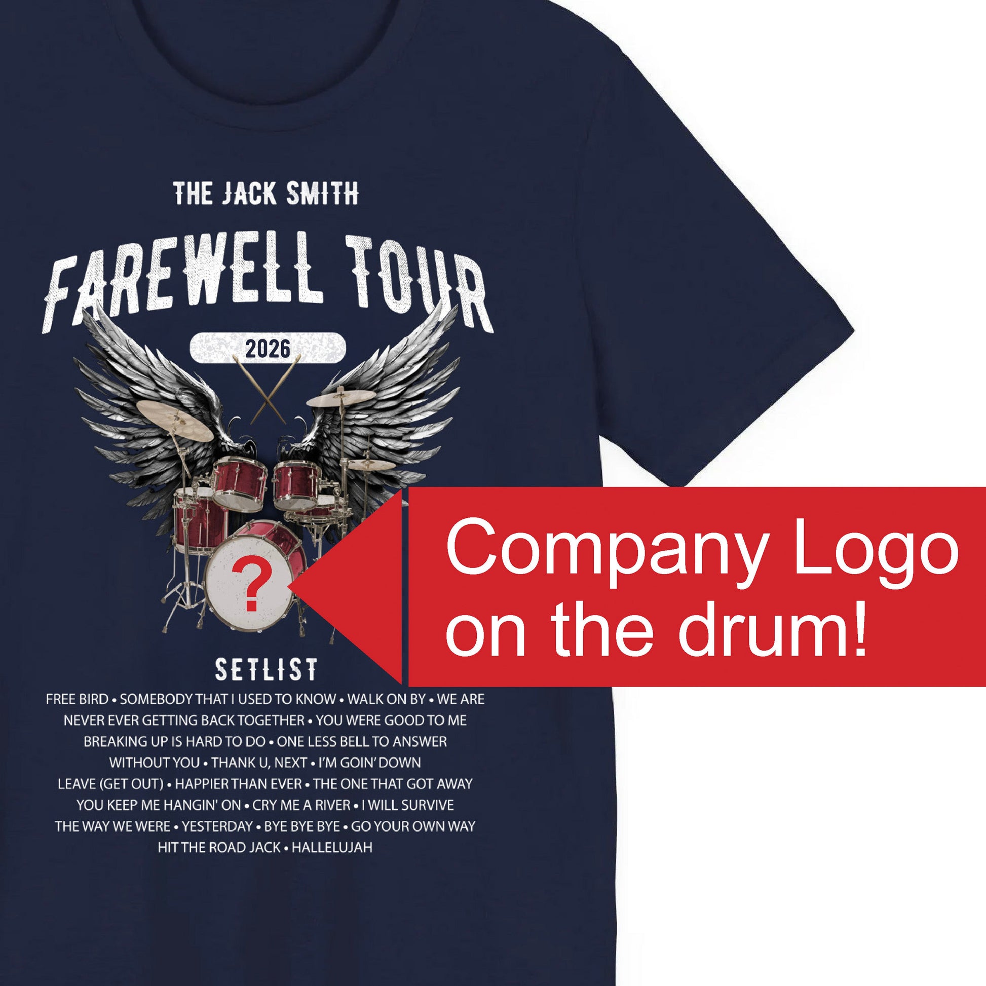 Personalized Retirement FAREWELL TOUR T-Shirt, RED Drum kit, Music Fan Gift, Funny Custom Shirt for Retiree AnywherePOD