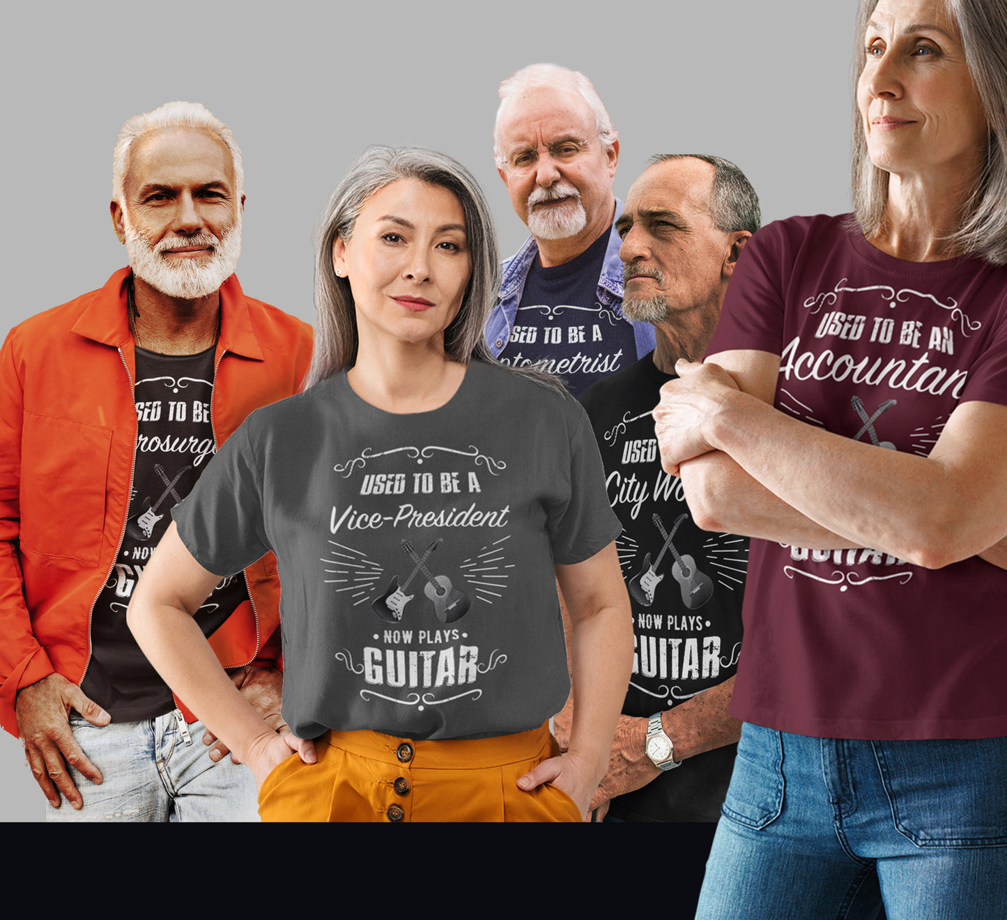 Used to be a POLICE OFFICER; Now Plays GUITAR - Funny Retirement Gift, Unisex T-shirt Bella+Canvas 3001, dark colors for amateur musician/guitar player