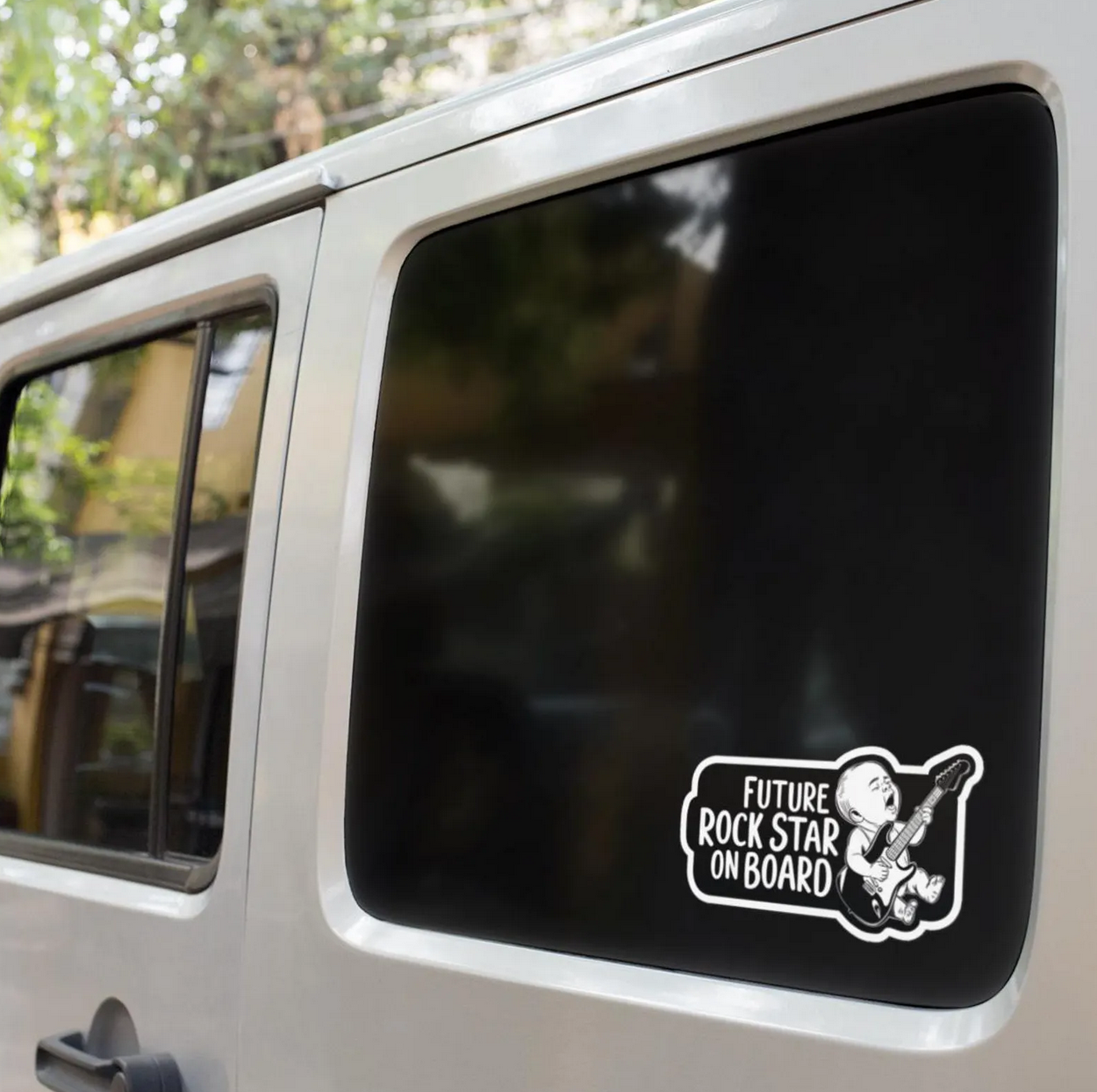 Future Rock Star On Board Sticker, Vinyl Vehicle Decal, Funny Gift for New Parents, Baby playing Guitar Car Window Sticker for Rock Fans